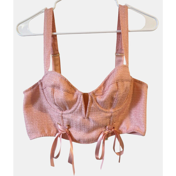 Anthropologie Tweed Corset Top Womens M Pink Bow Romantic Coquette Valentines - Picture 3 of 8